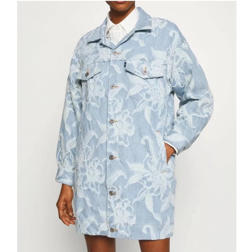 Levis Made & Crafted Palmer Overcoat Medium Indigo Floral Embroidered Oversized